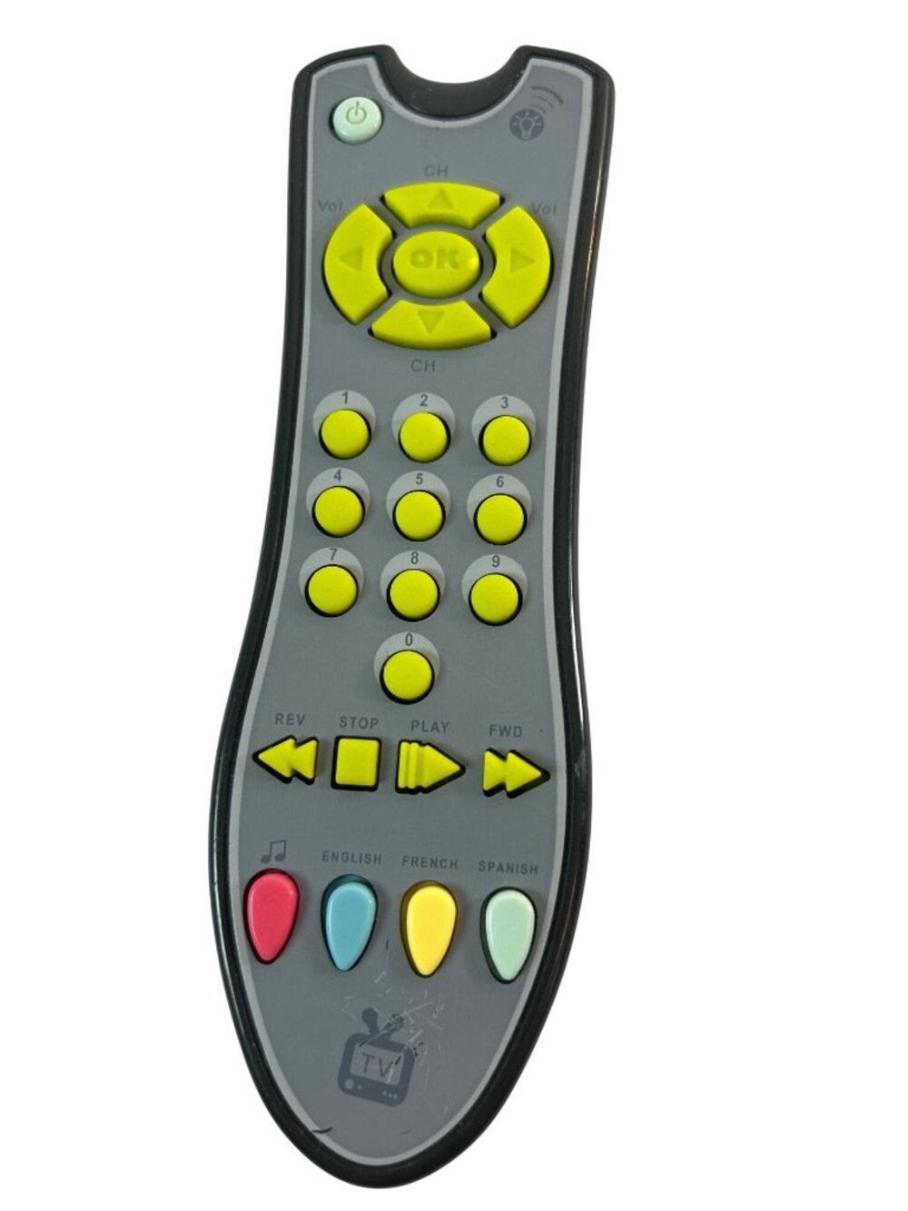 Baby TV Remote Control Toy Tested Realistic Play Gray Multi Colored Buttons 7"